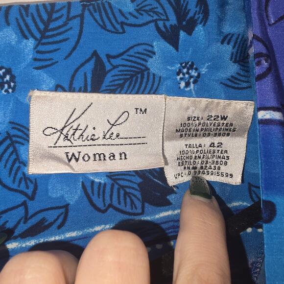 VTG Kathie Lee Woman Dress Womens 22W Blue Purple Floral Stripe Maxi Plus Size - Picture 3 of 6